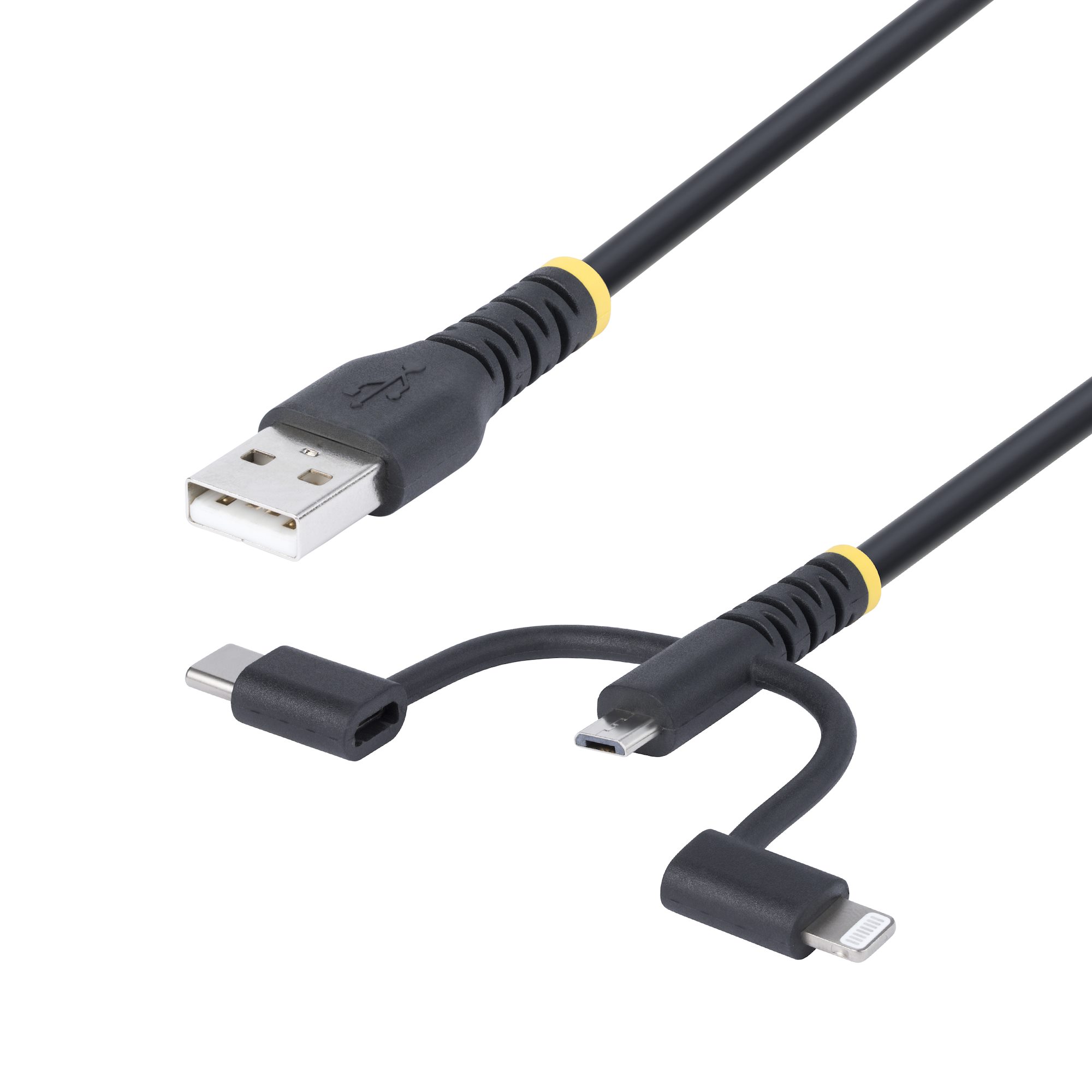 StarTech.com Robustes USB Multi Ladekabel 3-in-1 1 m Apple Mfi zertifiziert Schwarz