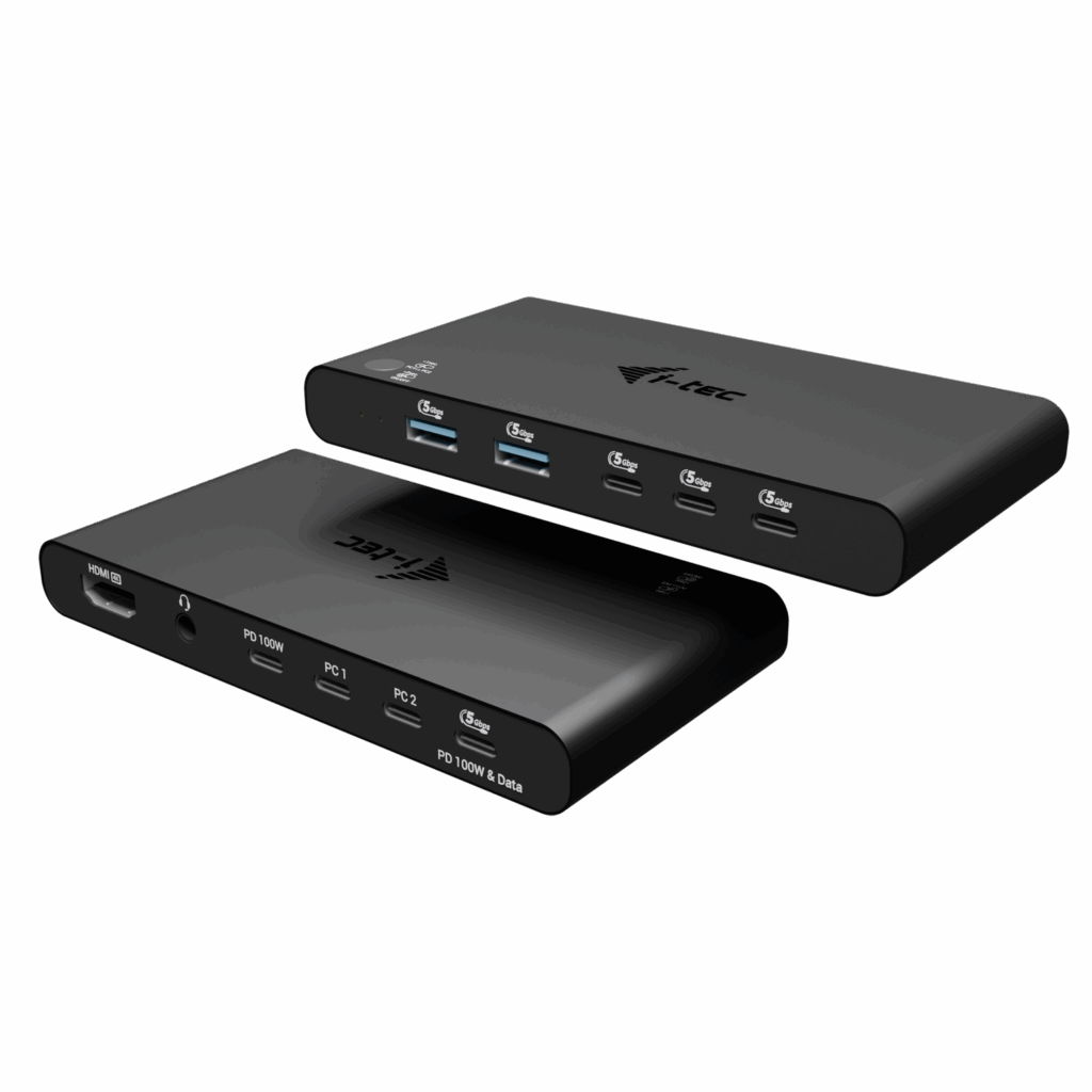 I-TEC KVM Docking Station HDMI for 2 hosts 1x HDMI 3xUSB-C 3.2 Gen1 2x USB-A 3.2 Gen 1 1x 3,5mm Audio/Mic Power Delivery 2x 100W