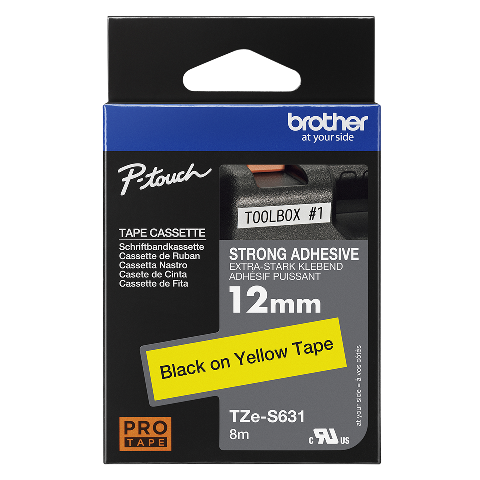 TZE-S631 LAMINATED TAPE 12MM 8M BLACK ON YELLOW EXTRA-STRONG