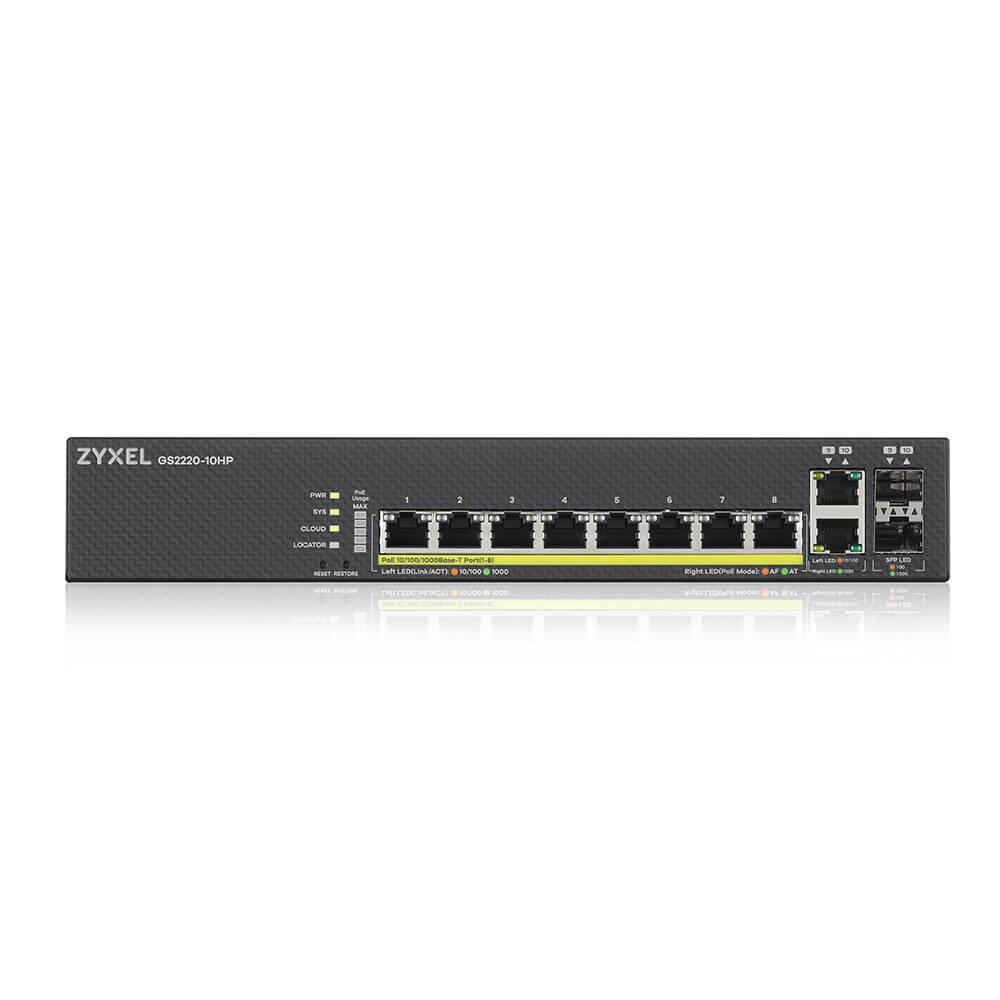 Zyxel GS2220-10HP 8-Port + 2x SFP/Rj45 Gigabit L2 managed PoE+ Switch