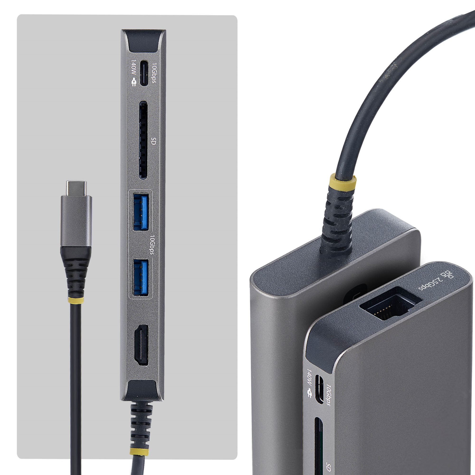 STARTECH.COM USB-C auf HDMI Multiport Adapter mit 140W PD Leistung 4K60Hz 3-Port USB 10Gbps Hub 2.5GbE SD Slot Mini-Dock