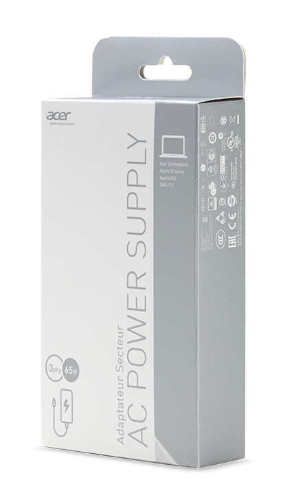 Acer 65W_3phy 19V BLACK ADAPTER - EU POWER CORD (BULK PACK)