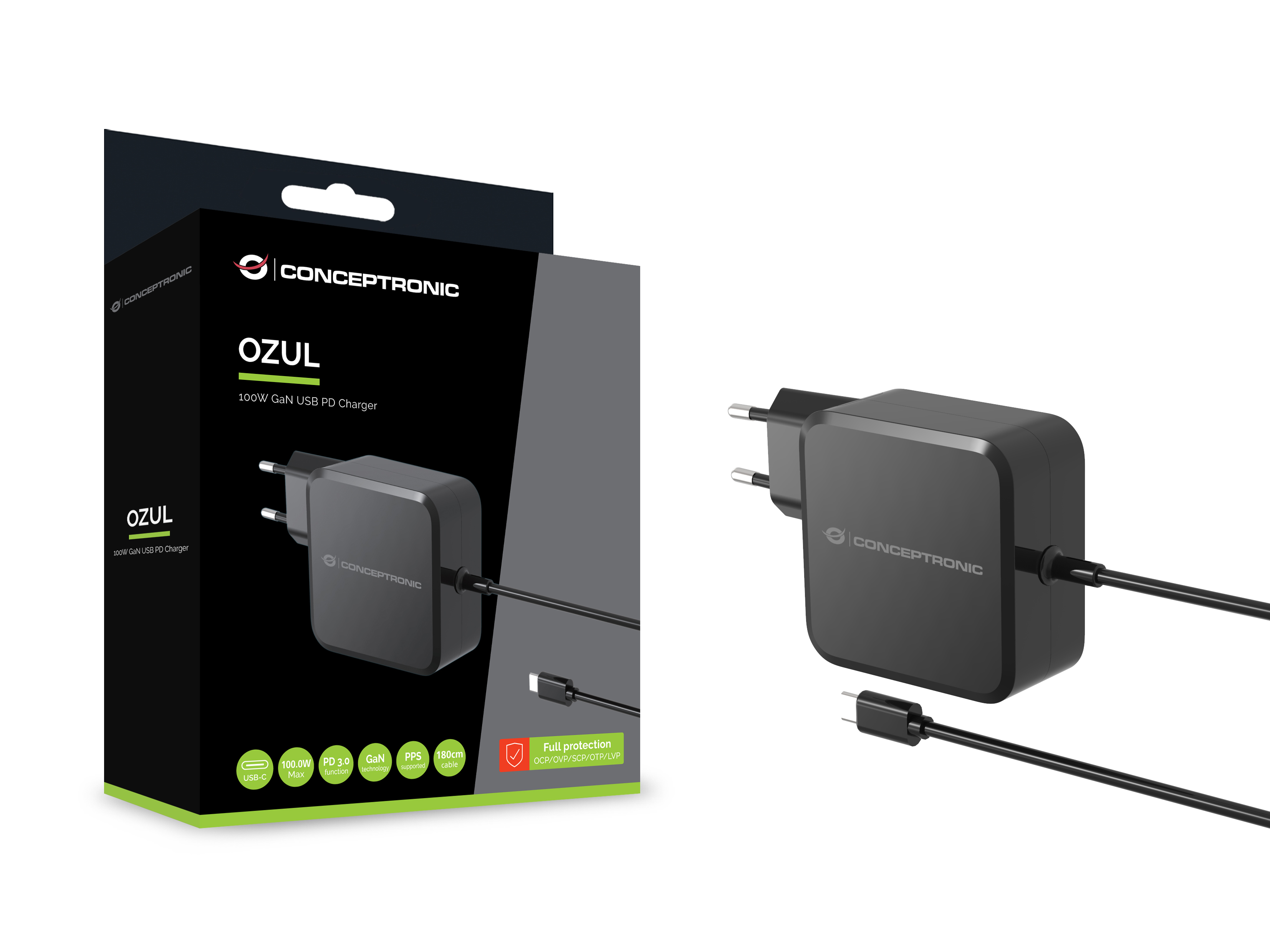 CONCEPTRONIC Ladegerät 1Port GaN USB-C Desk 100WPD3.0/PPS sw