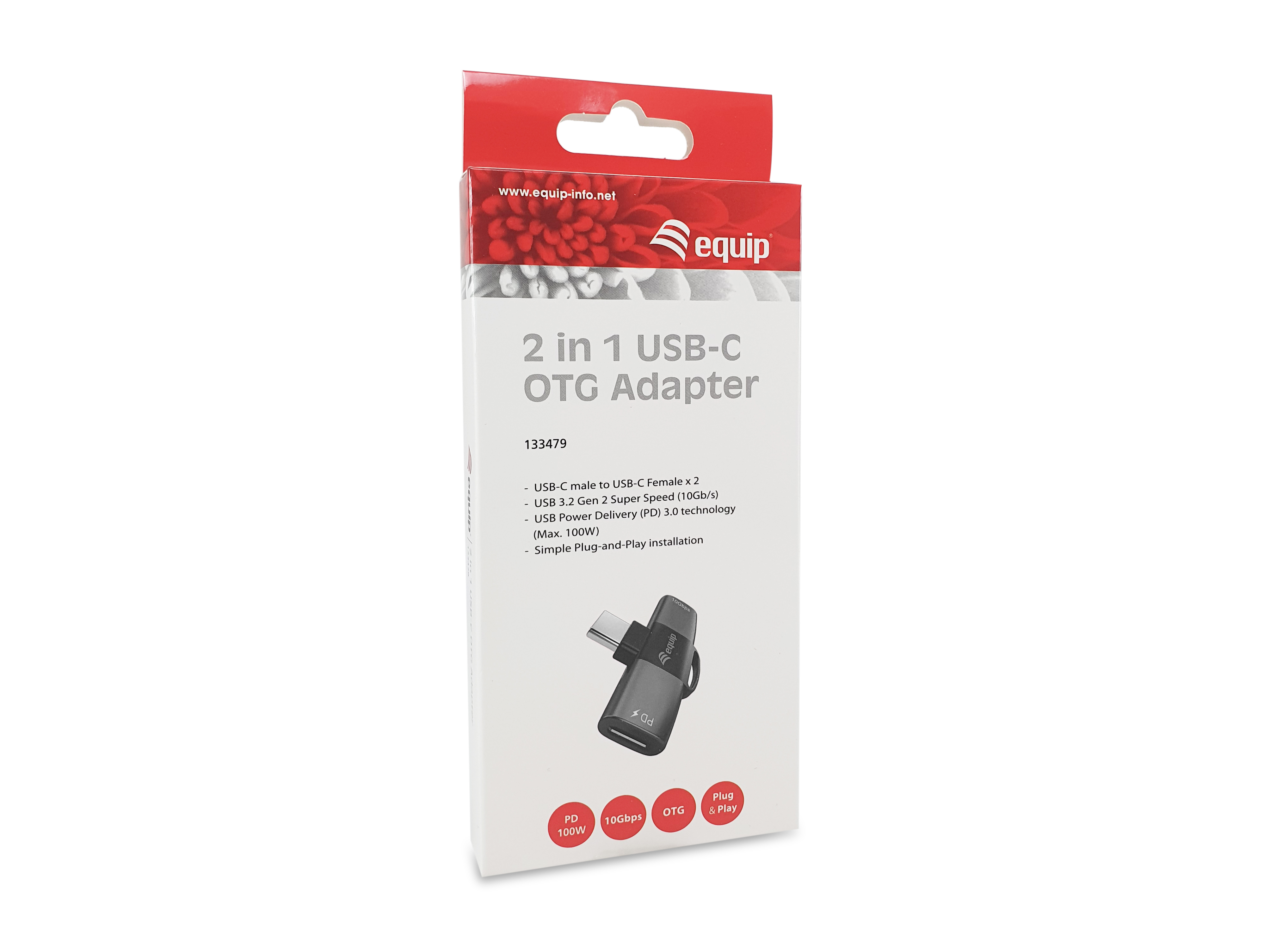 Equip Adapter USB-C->2xUSB-C 10Gbps PD 100W Alu.