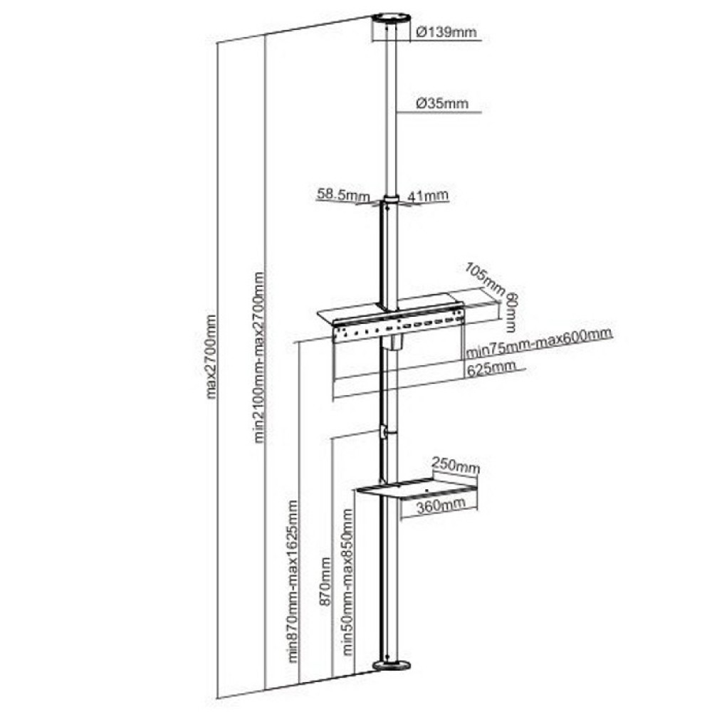 TECHLY Boden/Deckenhalter fuer TV 93,98cm bis 177,80cm 360 Grad Drehung fuer maximale Anzeigeflexibilitaet