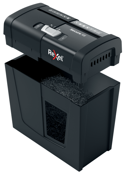 Rexel Secure X6 Aktenvernichter mit Partikelschnitt P-4, 4 x 40 mm, bis 6 Blatt, schwarz