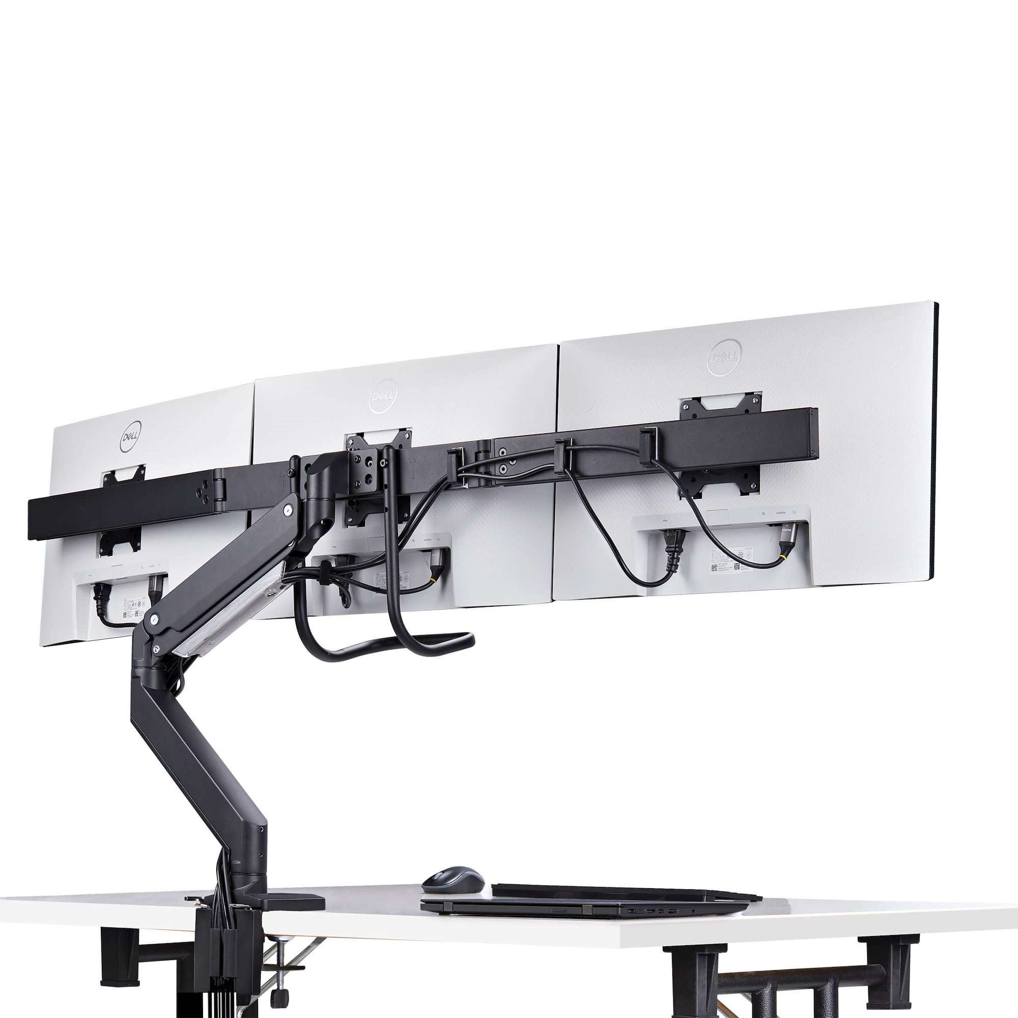 TRIPLE MONITOR DESK MOUNT CROSSBAR DESIGN UP TO 27IN SCREE