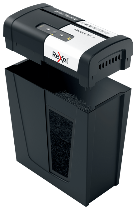 Rexel Secure MC4 Aktenvernichter mit Partikelschnitt P-5, 2 x 15 mm, bis 4 Blatt, schwarz