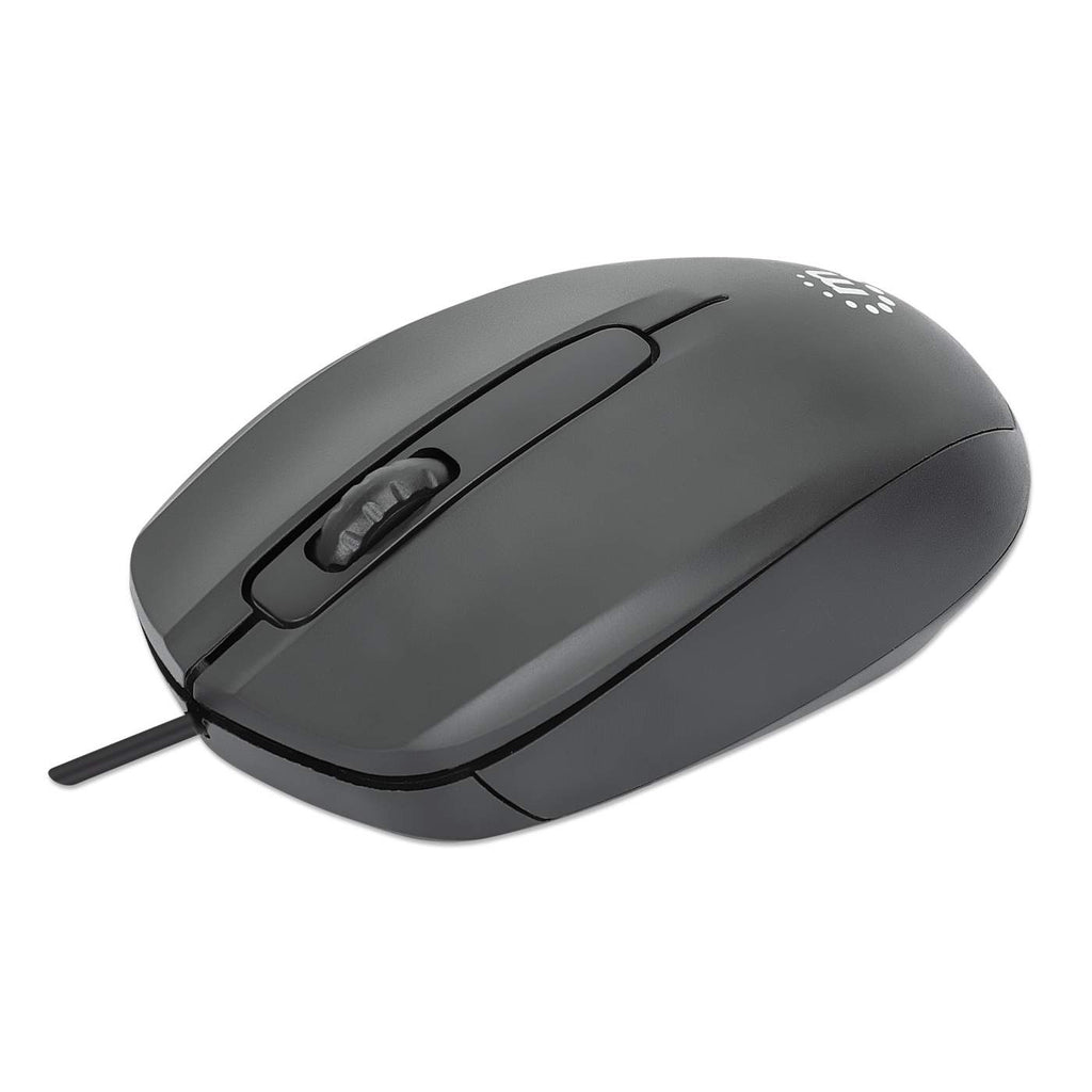 MANHATTAN Comfort II Optische USB-Maus USB-A drei Tasten plus Mausrad 1000 dpi für Links- und Rechtshänder 1,2 m Kabel schwarz