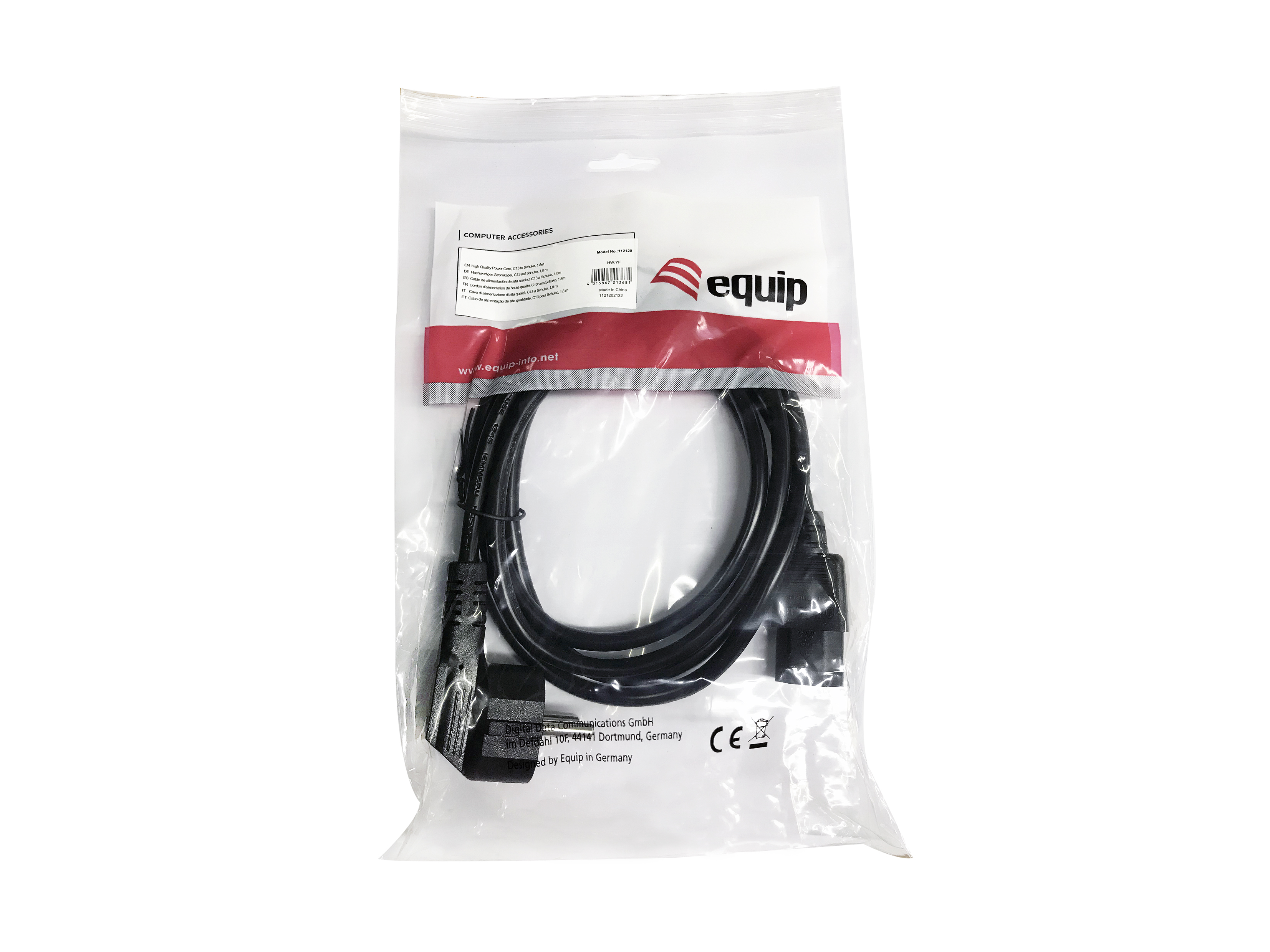 Equip Stromkabel CEE 7/7 90°->C13 St/Bu schwarz 1.80m PVC Polybeutel