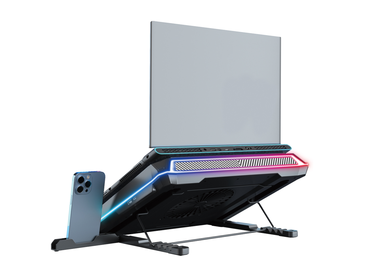 CONCEPTRONIC USB-C Laptop-Kühlpad + Handyhalter, 130mm lang