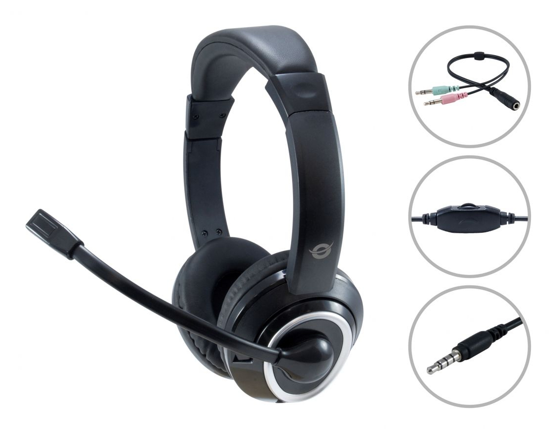 CONCEPTRONIC Headset Stereo AUX/Mikro/Bedien./Split.2.00m sw