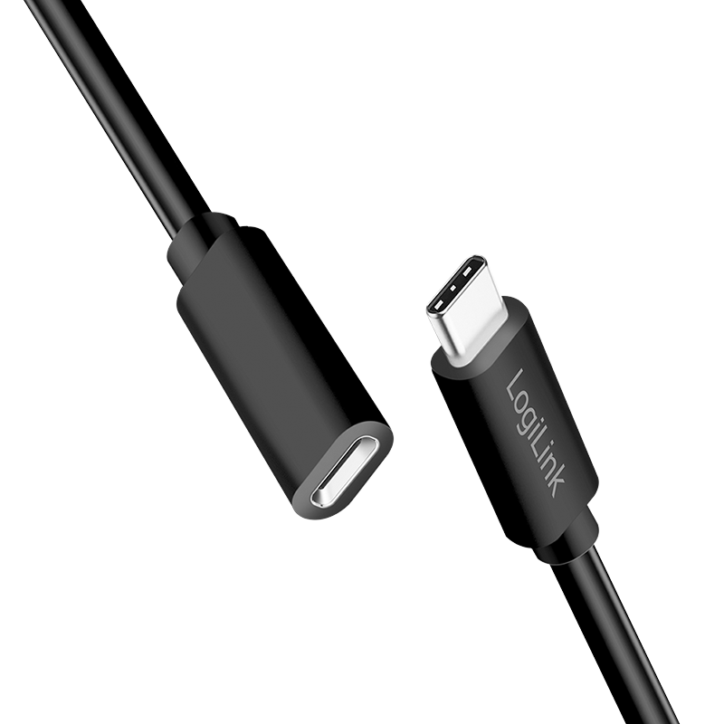 Logilink USB 2.0 Typ-C Kabel C/M > USB-C/F, PD, schwarz 1m