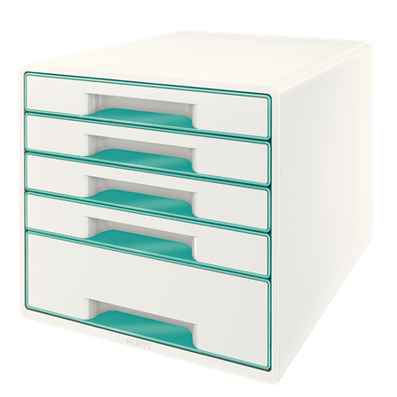 LEITZ Schubladenbox WOW Cube perlweiß/eisblau 52142051, DIN A4 mit 5 Schubladen, 1 St.