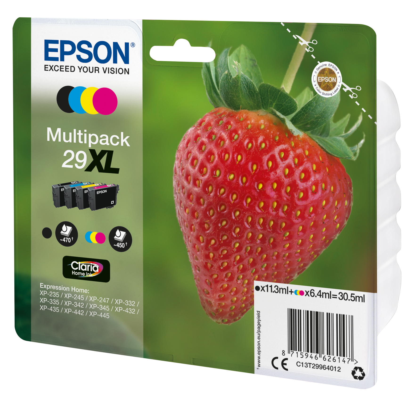 EPSON 29XL / T2996XL (Erdbeere) schwarz, cyan, magenta, gelb Druckerpatronen, 4er-Set