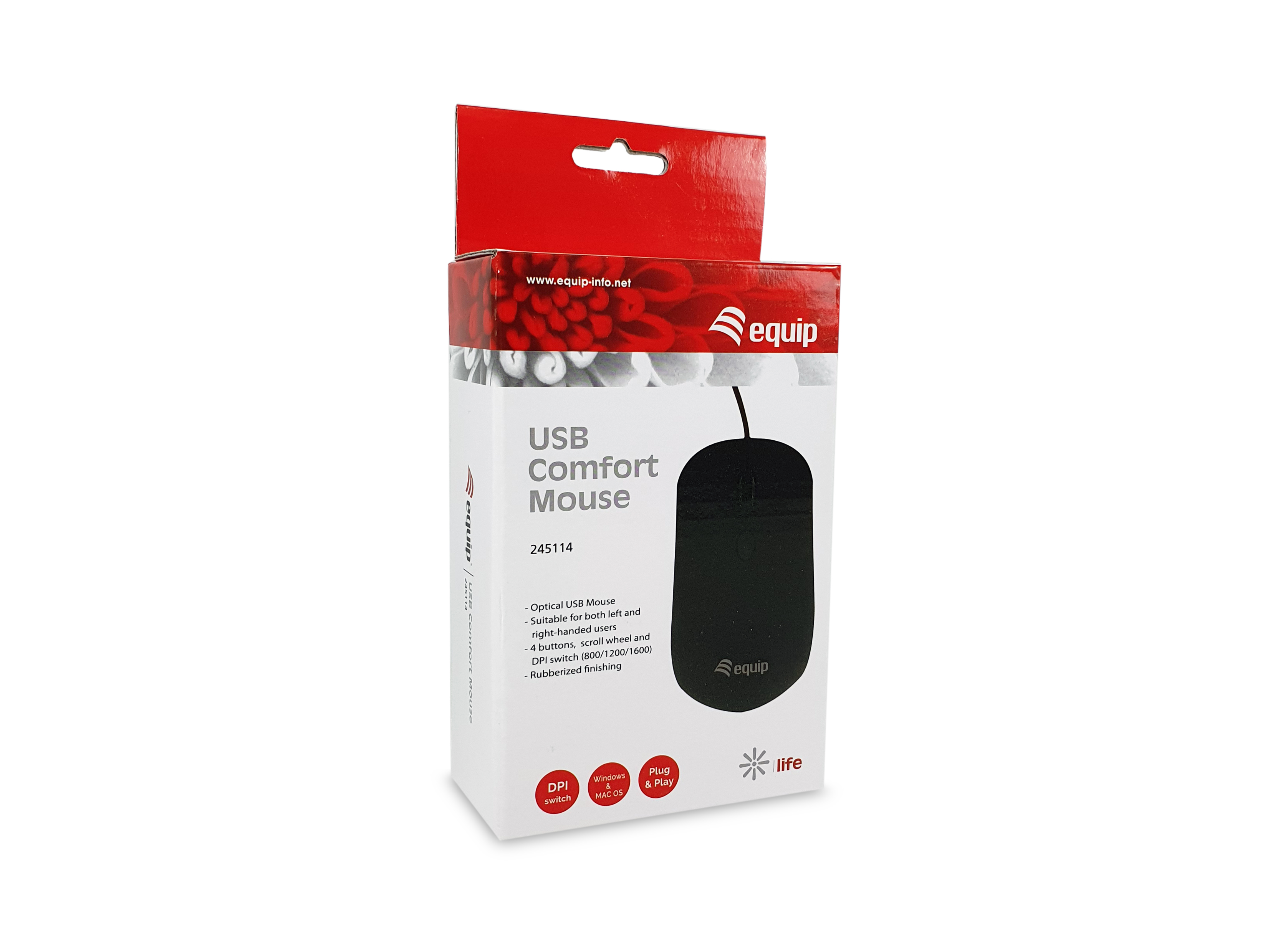 Equip Komfortmaus USB-A Stecker L+R 1.50m schwarz