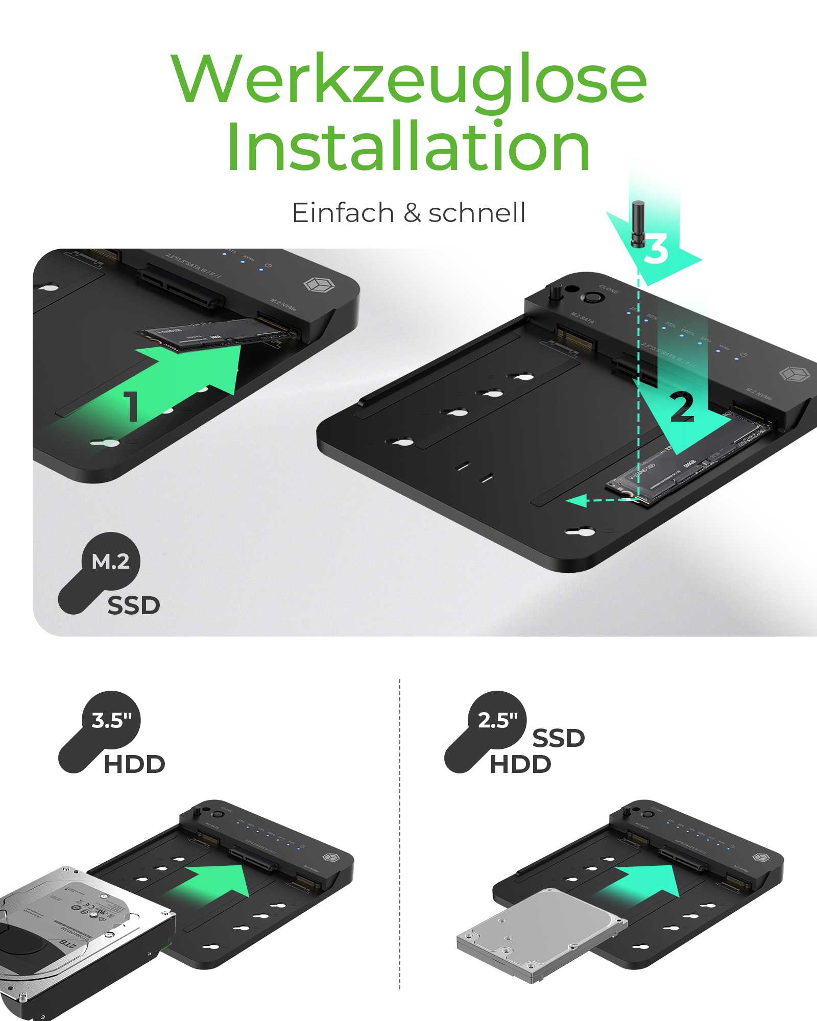 Docking- & Klonstation IcyBox 2,5& 3,5M.2 SATA NVMe USB3.2 retail