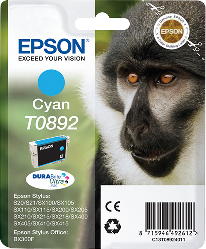 EPSON 1LB T0892 ink cartridge cyan low capacity 3.5ml 1-pack blister without alarm
