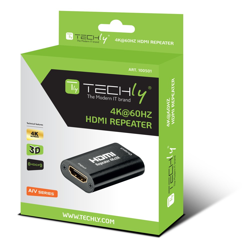 Techly HDMI2.0 Repeater, 4K, Signal Verstärker, 40m