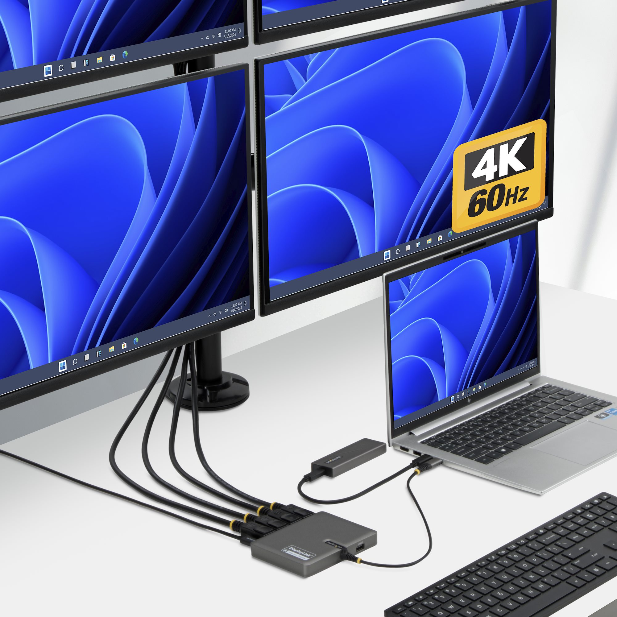USB-C TO QUAD DP ADAPTER ADAPTER 4K 60HZ DISPLAYPORT PD