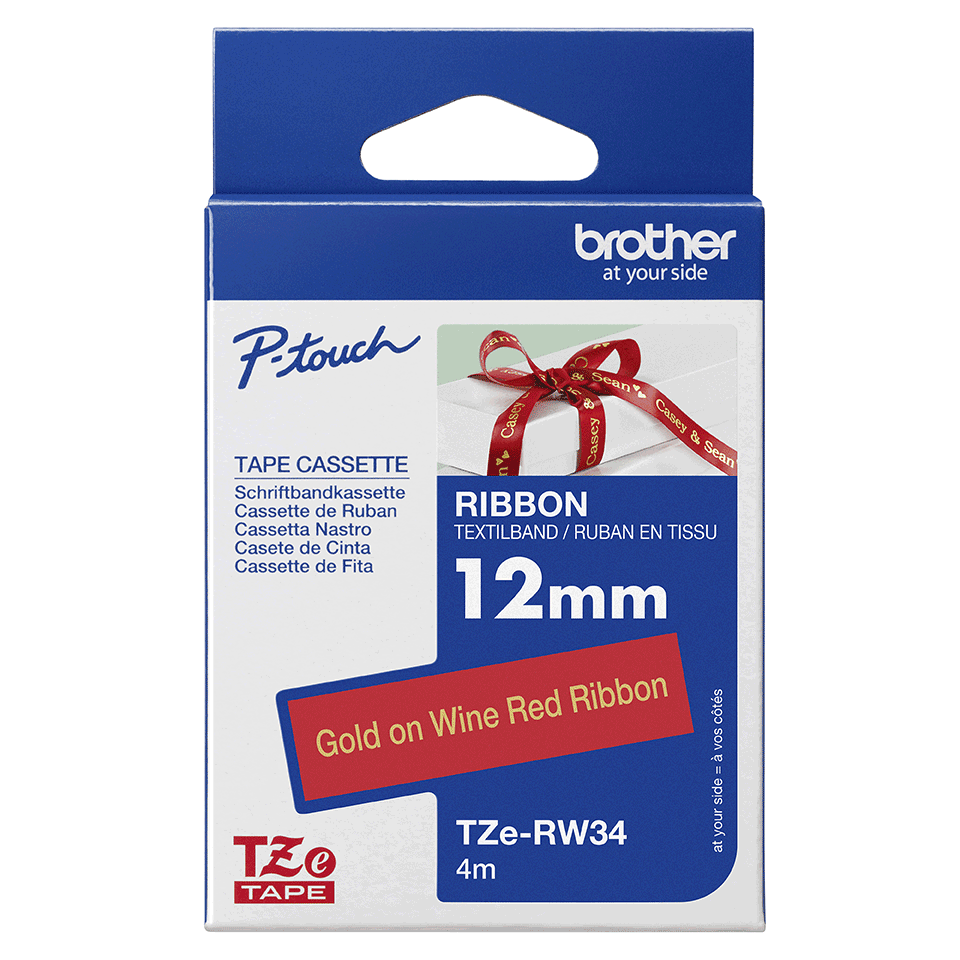 brother Textil-Schriftband TZe-RW34 TZERW34, 12 mm, gold auf rot, 1 St.