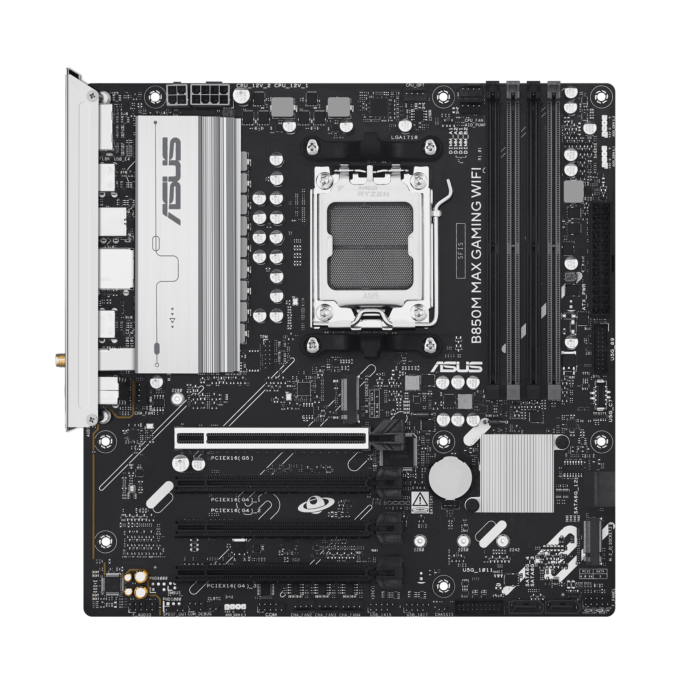 ASUS B850M MAX GAMING WIFI AMD AM5 mATX motherboard 4xDDR5 PCIe 5.0 3xM.2 1xHDMI 1xDisplayPort 4xSATA