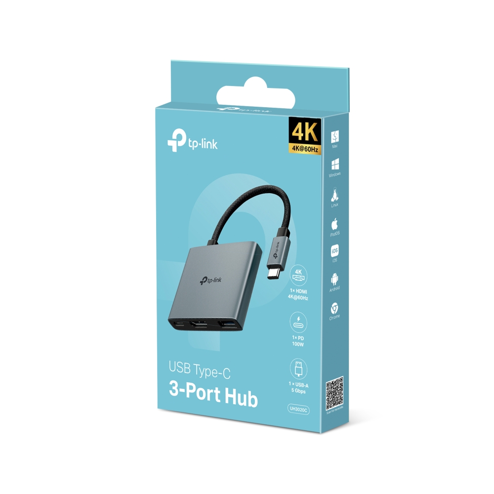 USB TYPE-C 3-PORT HUB 1USB-C 1HDMI 1USB-C PD 1USB-A