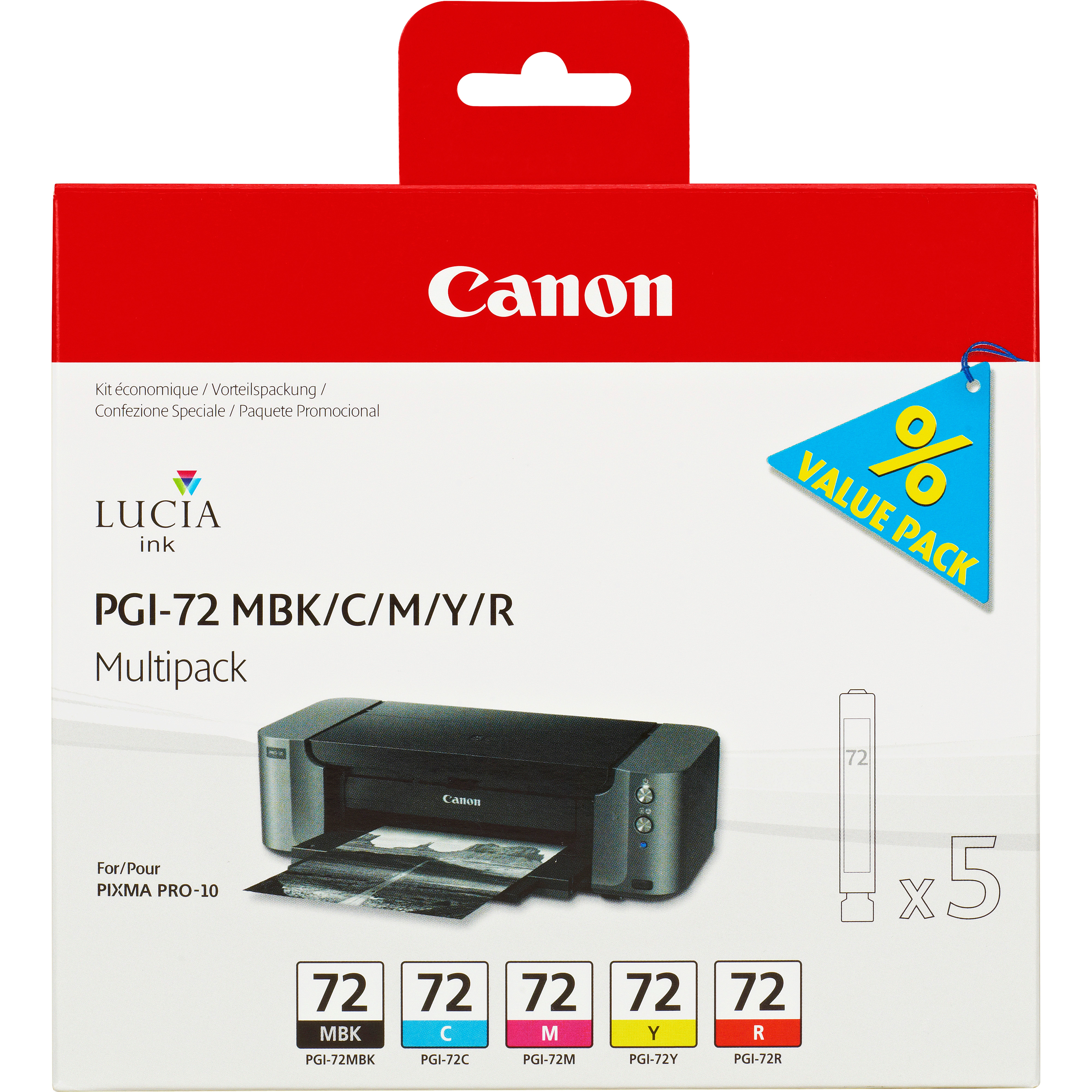 Canon PGI-72 MBK/C/M/Y/R mattschwarz, cyan, magenta, gelb, rot Druckerpatronen, 5er-Set