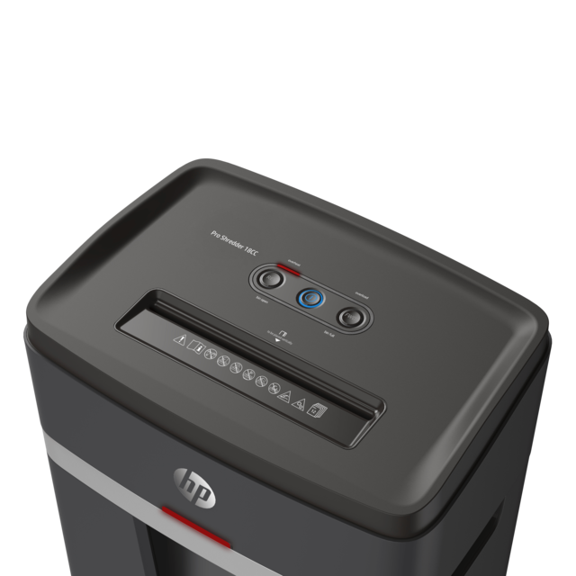 HP Pro Shredder 18CC Aktenvernichter mit Partikelschnitt P-4, 4 x 35 mm, bis 18 Blatt, schwarz
