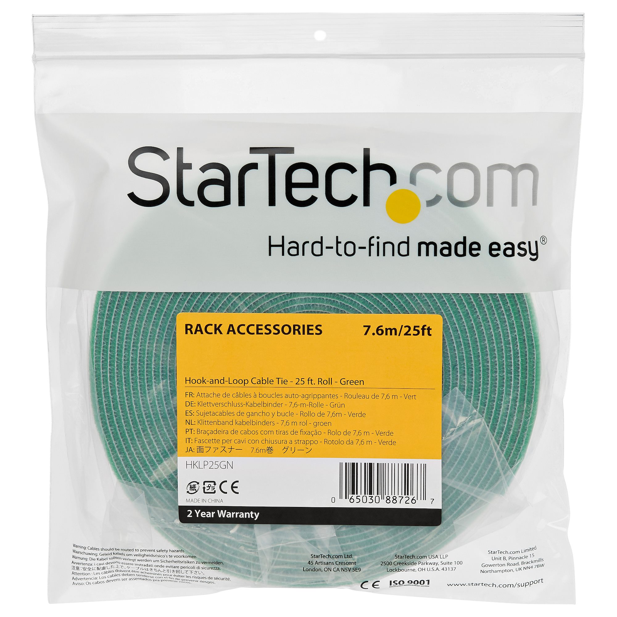 HOOK AND LOOP ROLL 25FT. - GREEN - RESUABLE