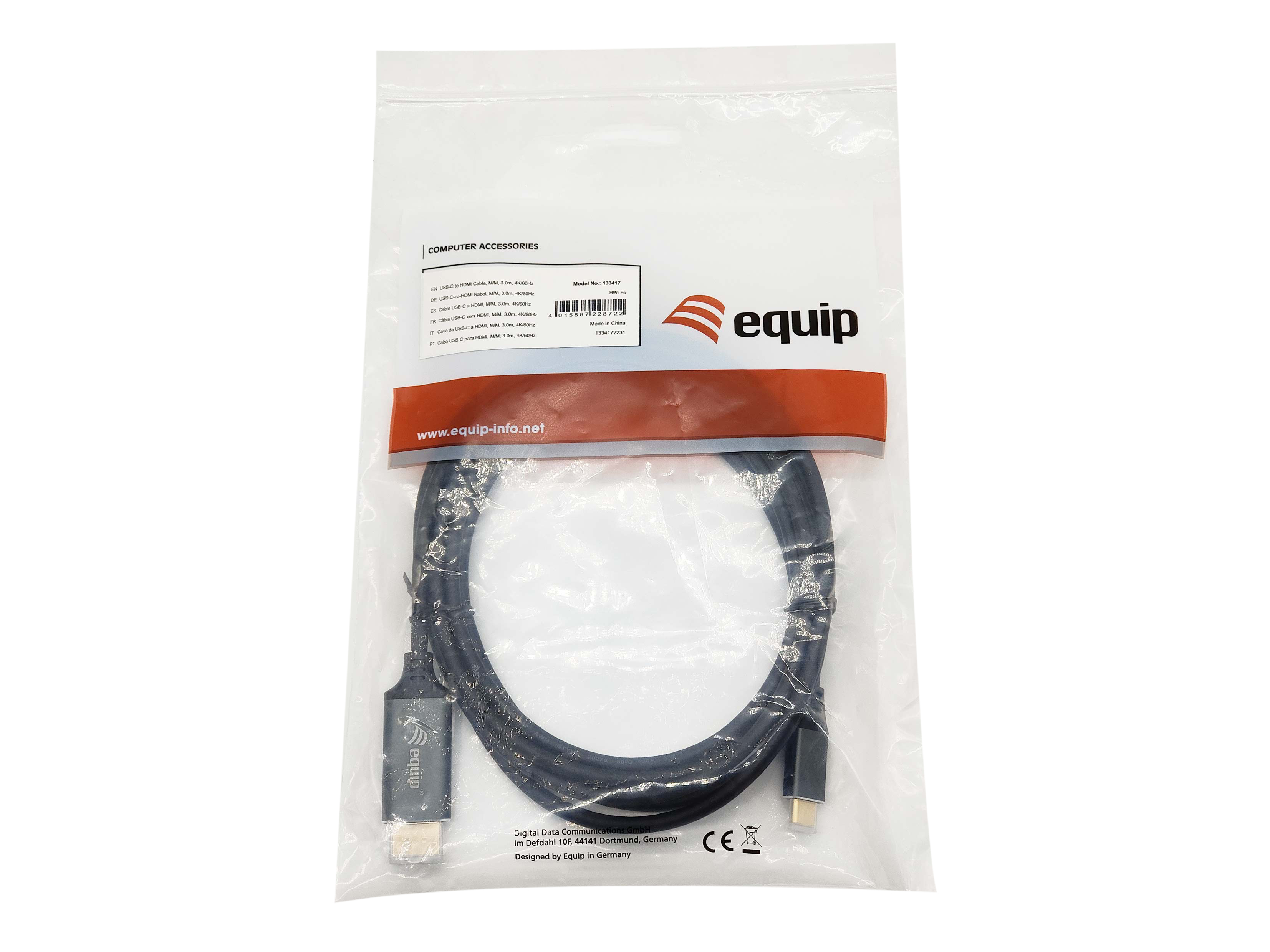 Equip Adapter USB-C->HDMI2.0 St/St 4K/ 60Hz 3.00m PVC