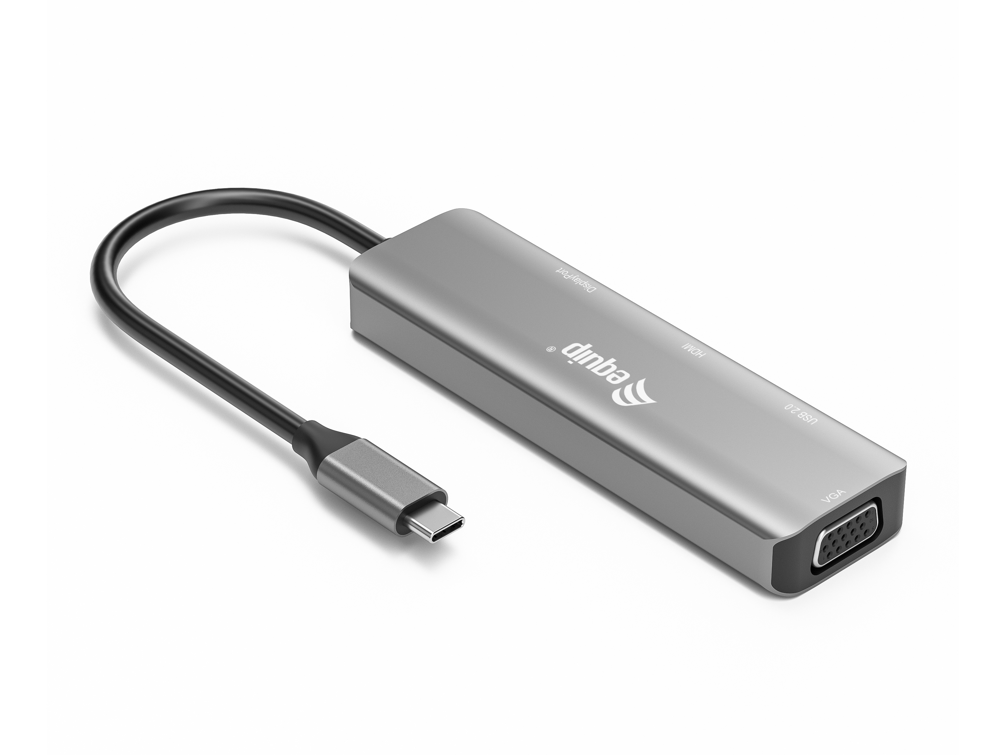Equip Adapter USB-C->HDMI/DP/VGA/USB2.0 4K/ 60Hz 0.15m Alu.
