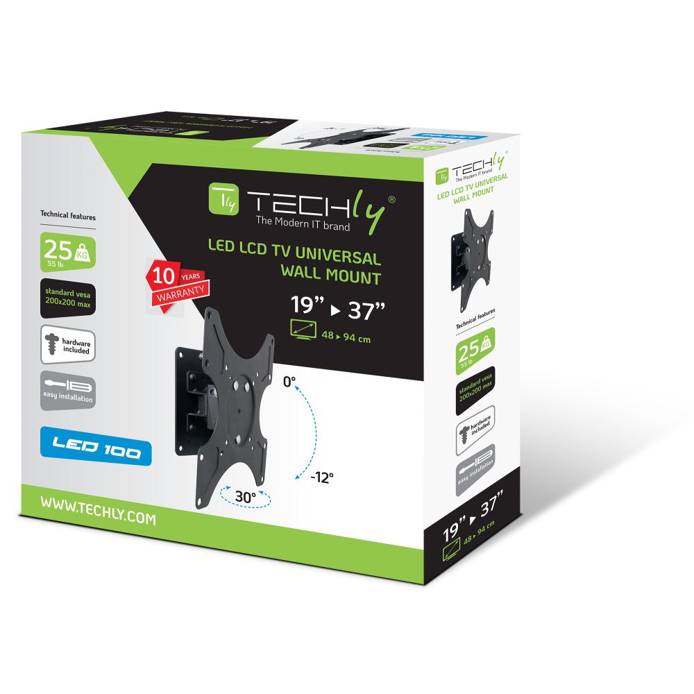 TECHLY Wandhalterung fuer LCD TV schwarz 48,26cm-93,98cm 19-37Zoll mit Neigung