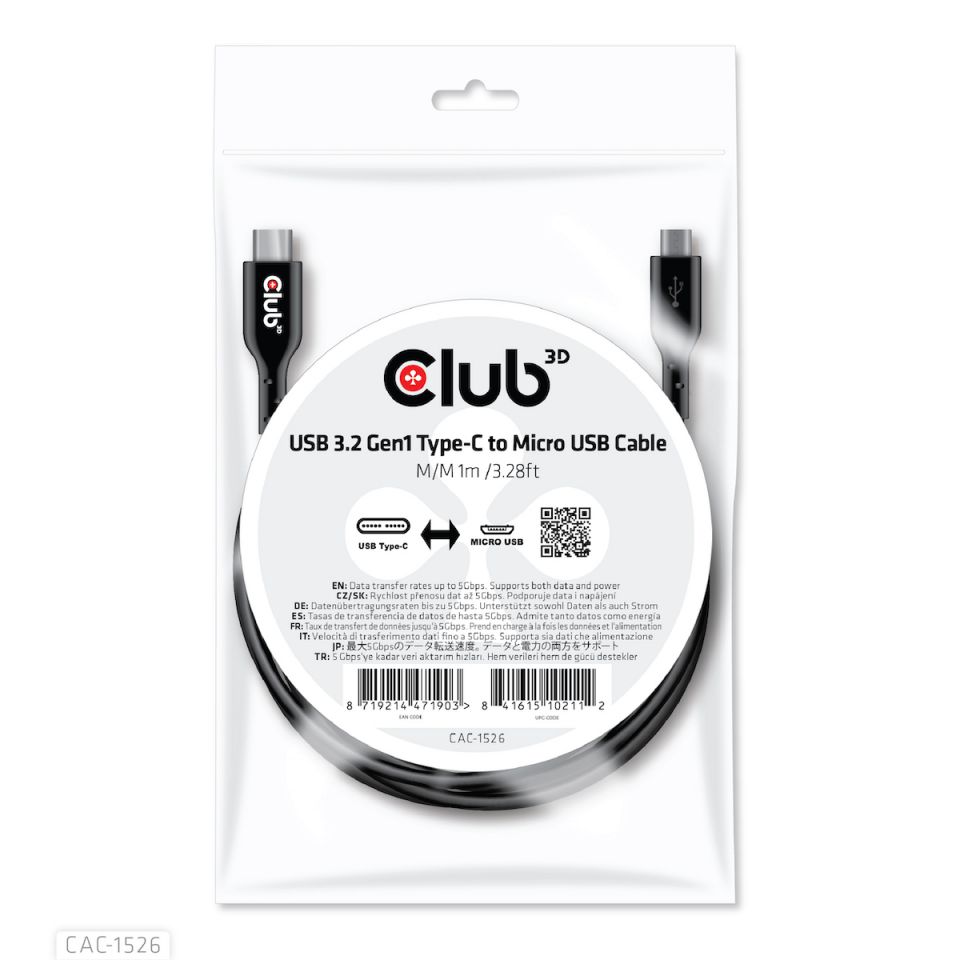 Club3D Kabel USB 3.2 Typ C  Micro USB 1m St/St retail