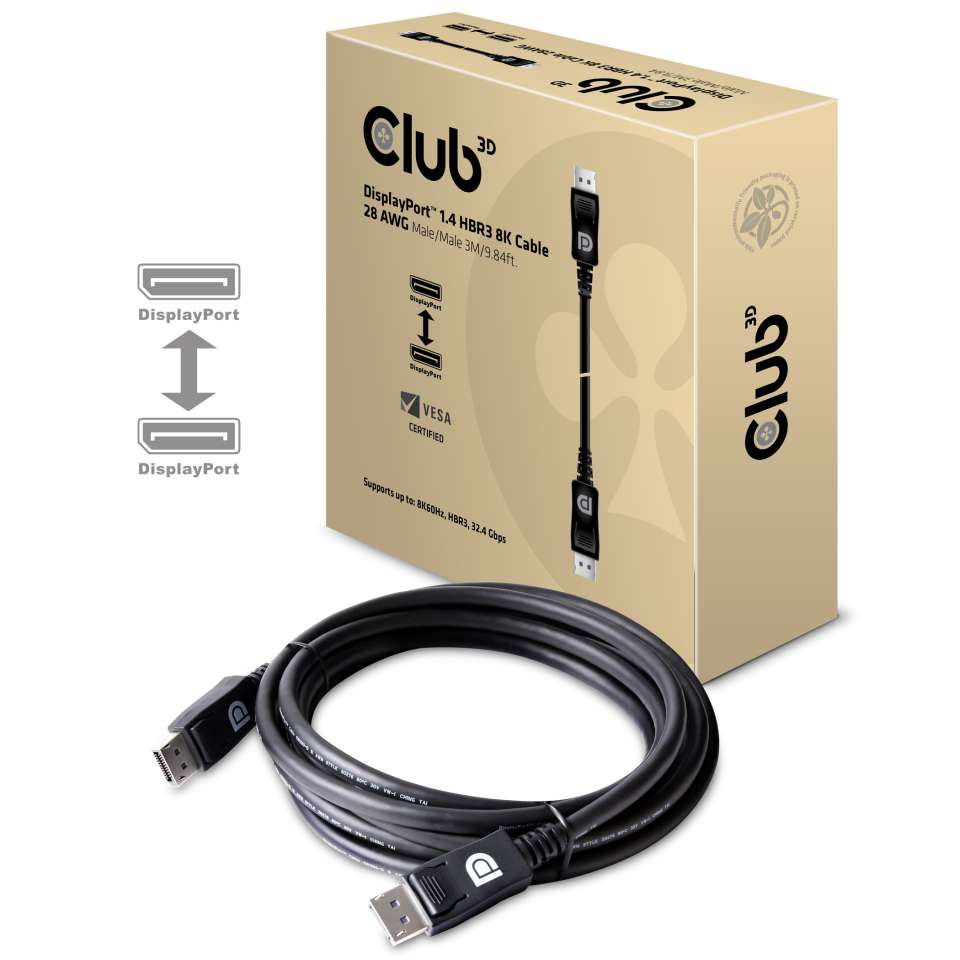 Club3D DisplayPort-Kabel 1.4 HBR3 32,4Gb/s 3m 8K60Hz St/St retail