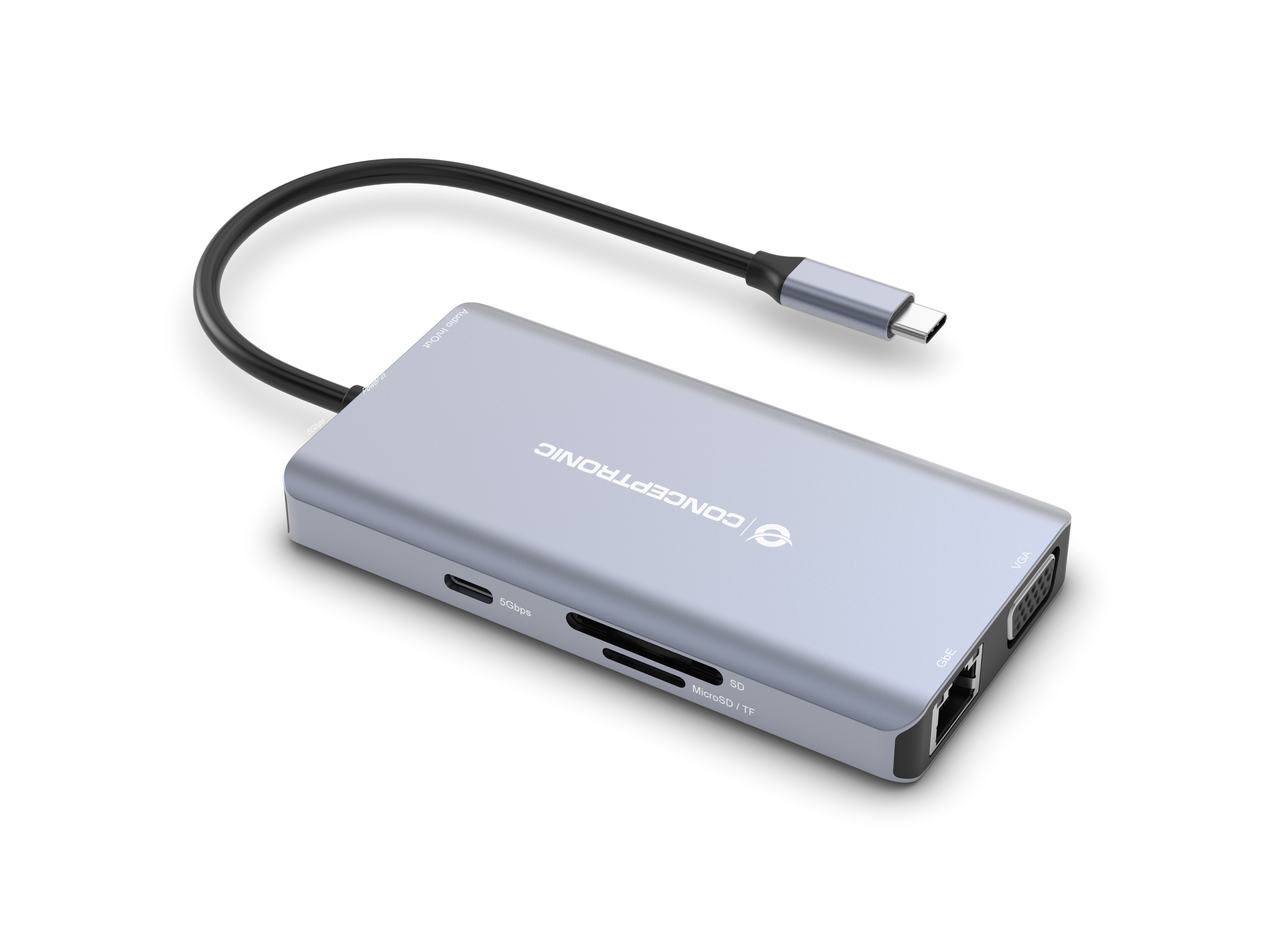 CONCEPTRONIC 10-1 Dock USB-C->HDMI/2xUSB-A/GbE/AUX/+ 25cm gr