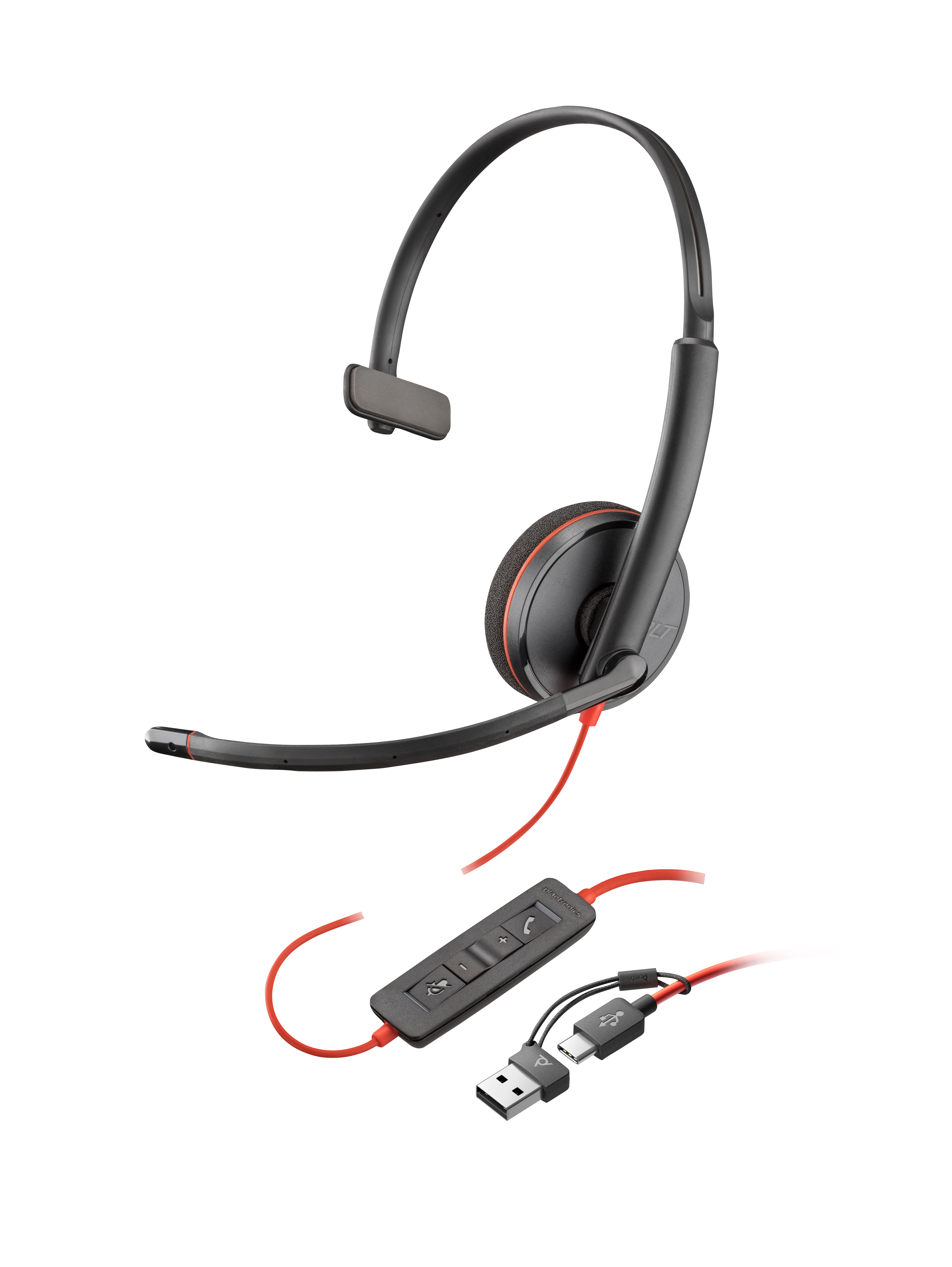 HP Poly Blackwire 3210 Monaural USB-C Headset +USB-C/A Adapter Bulk SmartBuy