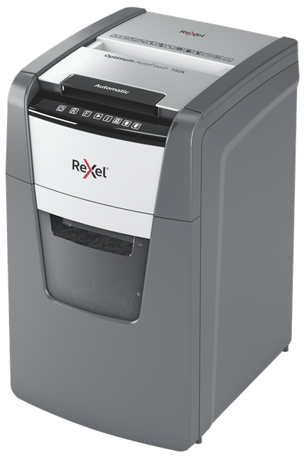 Rexel Optimum AutoFeed+150X Aktenvernichter mit Partikelschnitt P-4, 4 x 28 mm, bis 150 Blatt, schwarz