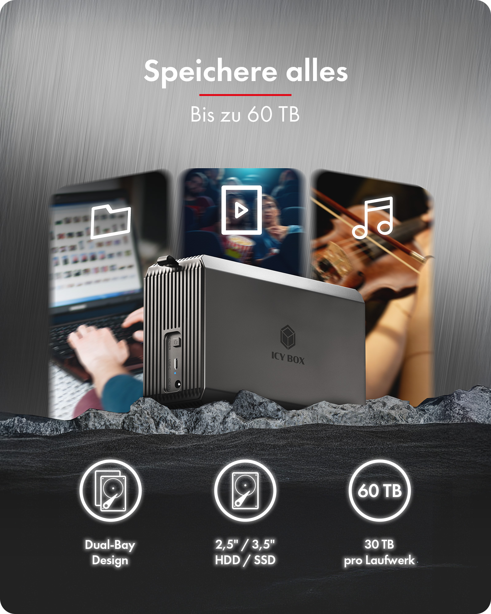 Raid System IcyBox für 2-Bay 2,5''/3,5'' SATA HDD/SSD