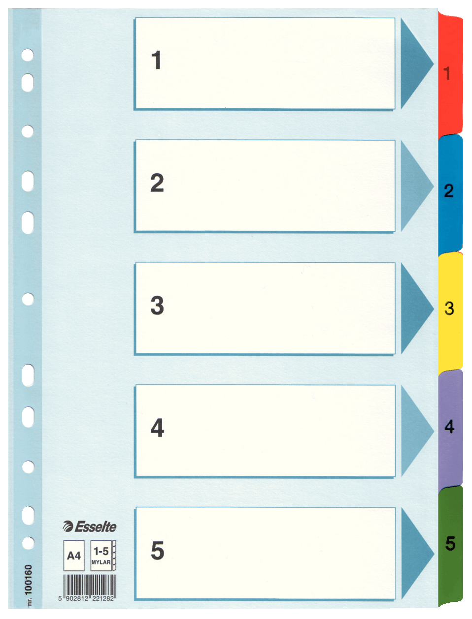 Esselte Ordnerregister DIN A4 Vollformat 1-5 farbig 5-teilig, 1 Satz