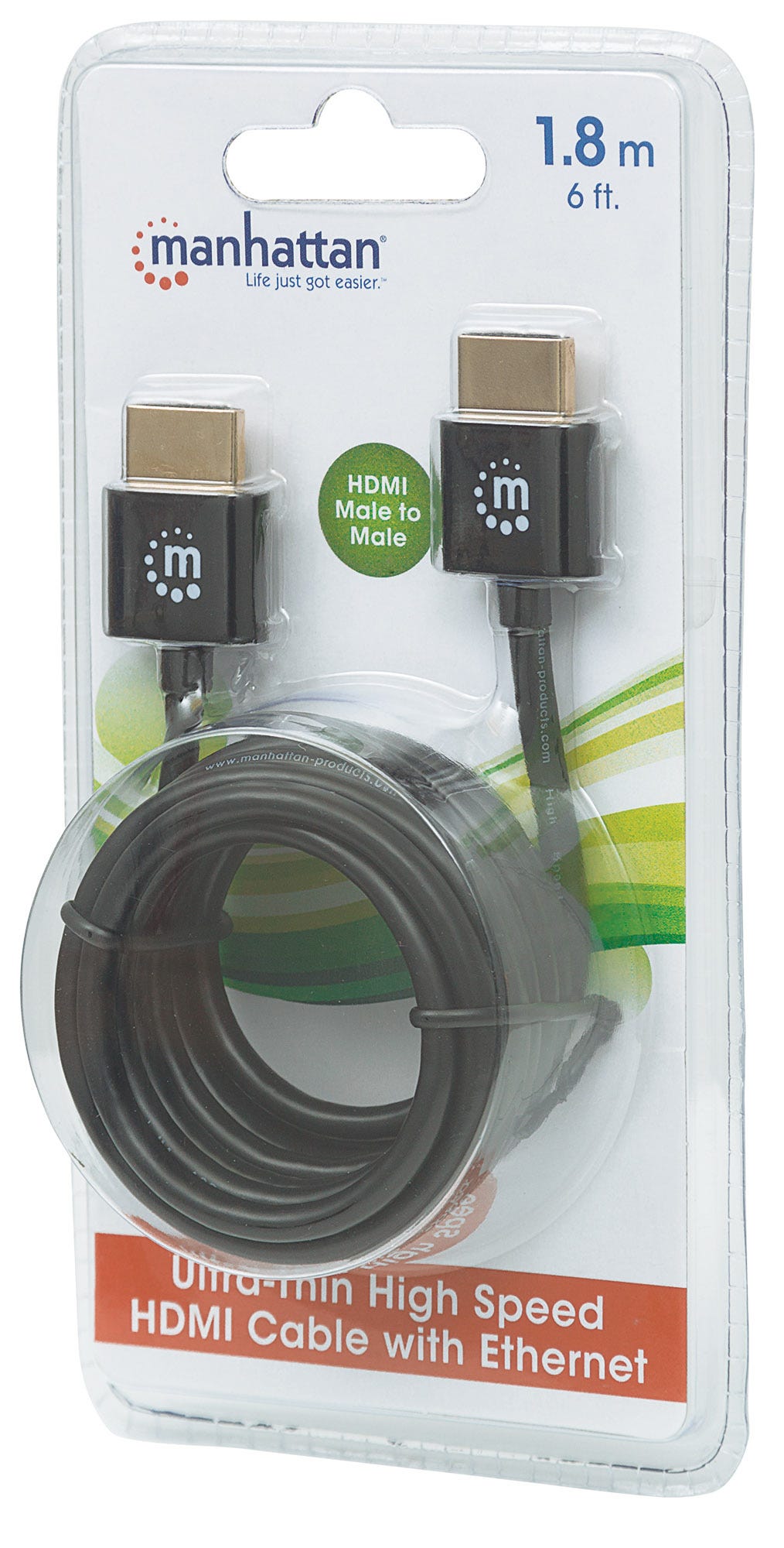 MANHATTAN HDMI-Kabel ultradünn mit Ethernet 1.8 m. schwarz