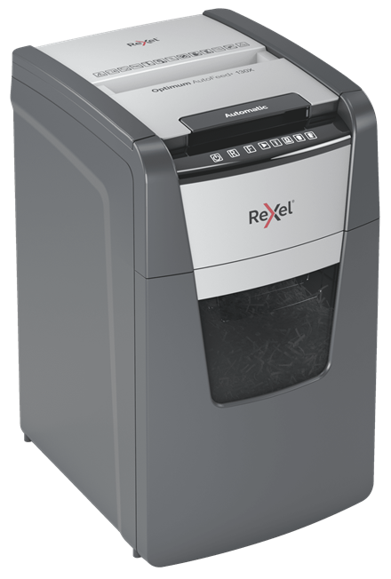 Rexel Optimum AutoFeed+ 130X Aktenvernichter mit Partikelschnitt P-4, 4 x 28 mm, bis 130 Blatt, schwarz