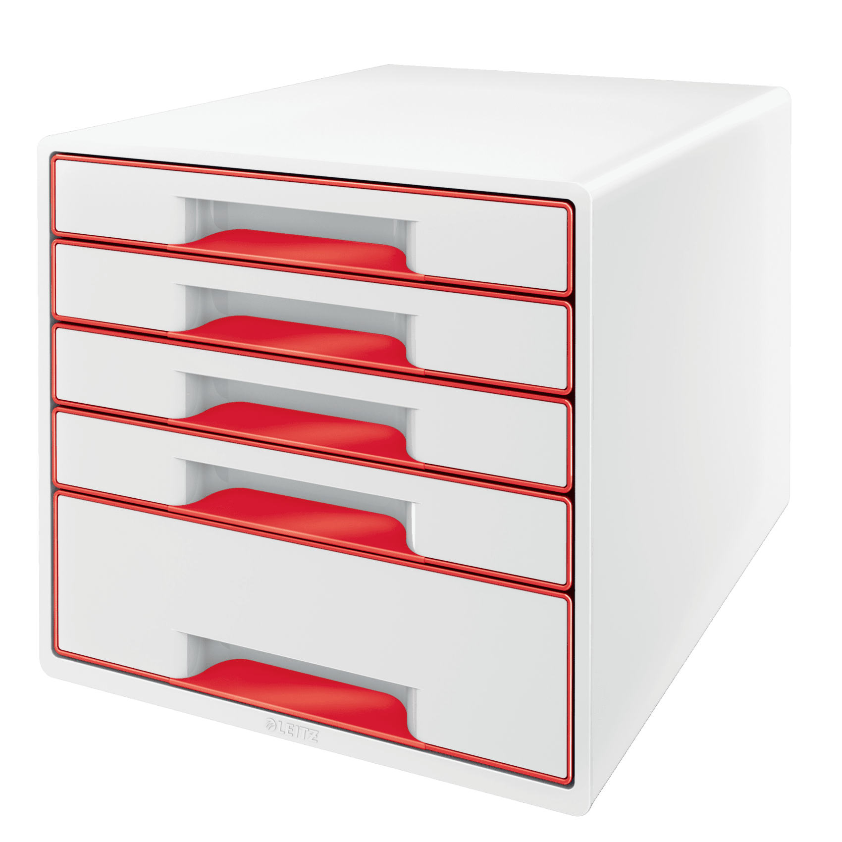 LEITZ Schubladenbox WOW Cube perlweiß/rot 52142026, DIN A4 mit 5 Schubladen, 1 St.