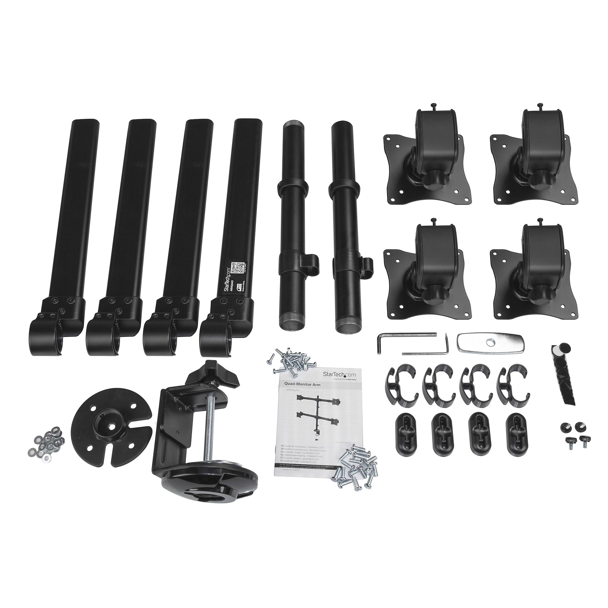 STARTECH.COM Quad Monitor Mount - Articulating - Clamp or Grommet Mount - Monitors up to 24in - VESA Mount - 4 Monitor Setup
