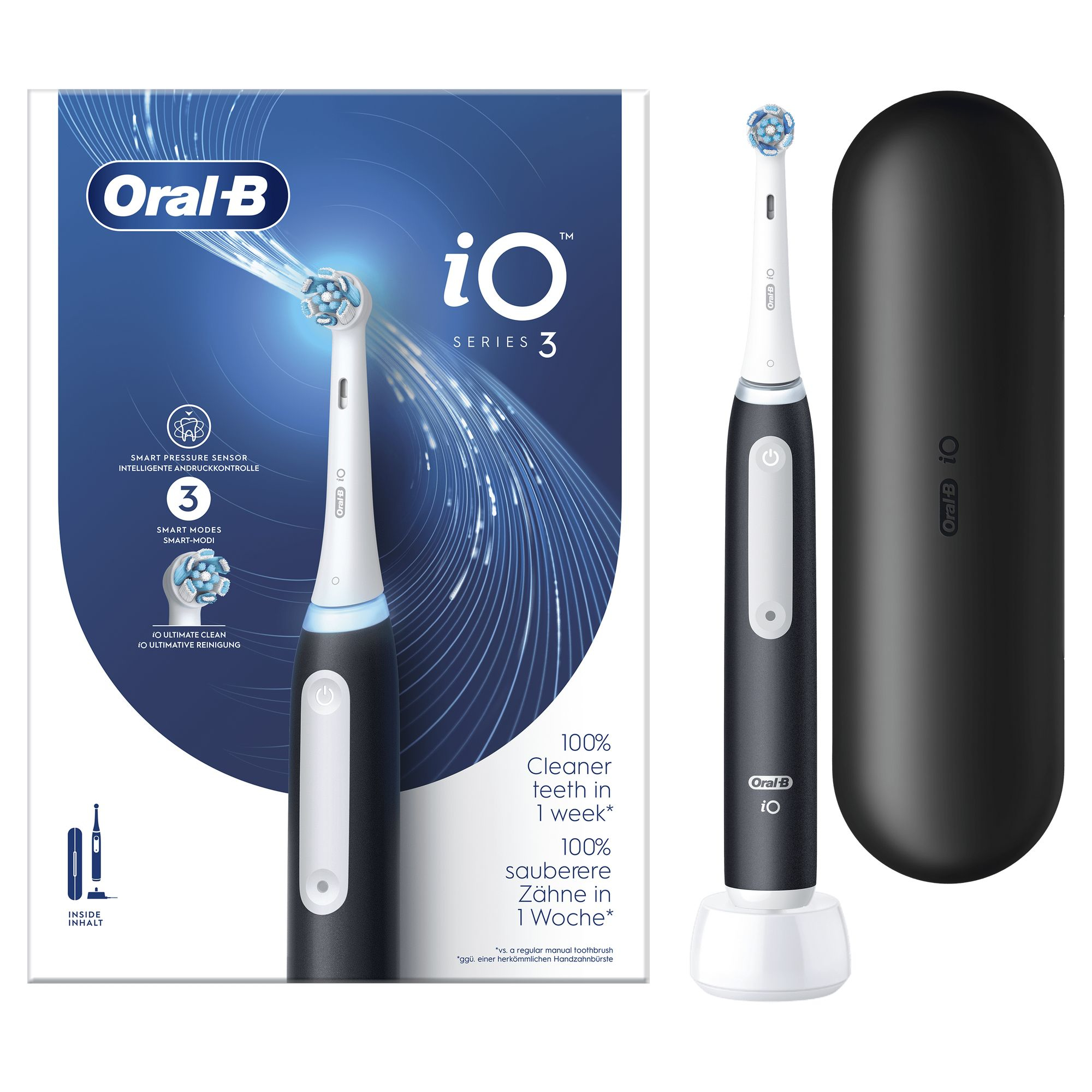 Braun Oral-B iO Series 3 Matt Black Elektrische Zahnbürste mit Reiseetui