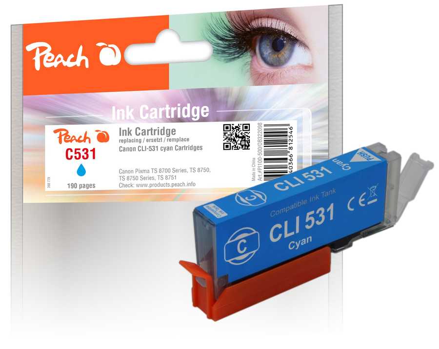 Peach Patrone Canon CLI-531, 6120B002 cyan kompatibel