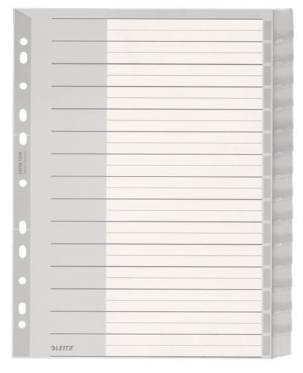 LEITZ Ordnerregister 1276 DIN A4 Vollformat, Überbreite blanko grau 15-teilig, 1 Satz