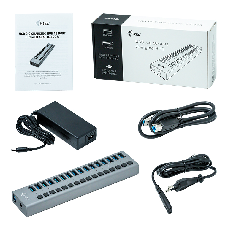 I-TEC USB 3.0 Charging HUB 16port port mit externem Netzadapter 90W 16x USB Ladeport fuer Tablets Notebooks Ultrabooks PC