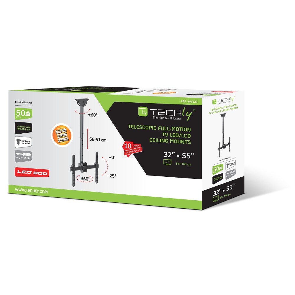 TECHLY Teleskop Universal Deckenhalterung fuer 1 LCD TV LED 81,28cm-139,70cm 32-55Zoll