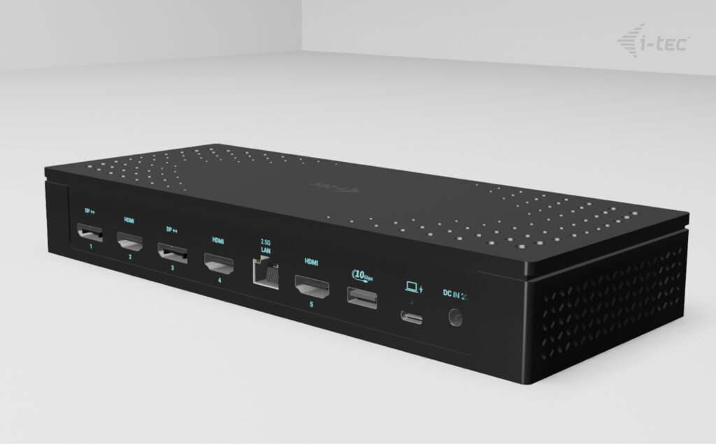 I-TEC Universal 5x 4K Display DS 5x 4K 2x DP 3x HDMI 1x 2,5GLAN 2x USB-C Gen.2 3x USB 3.2 Gen.2 1x Audio/Mic Jack PD 100W KL
